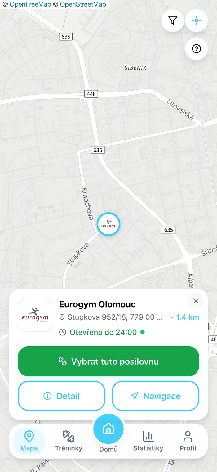 Mapa posiloven v Olomouci